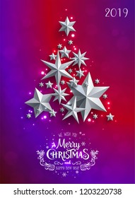 Holidays Greeting Card for Winter Happy Holidays. Fir-tree Branches frame with Lettering. 3d Balls, Vector Lettering calligraphy for greeting card, poster, invitation
