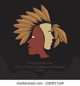 Holidays Greeting Card for World Indigenous Peoples Day (9 august) with head vector design for greeting card, poster, invitation. There is an empty space to put your logo or identity.