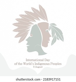 Holidays Greeting Card for World Indigenous Peoples Day (9 august) with head vector design for greeting card, poster, invitation. There is an empty space to put your logo or identity.