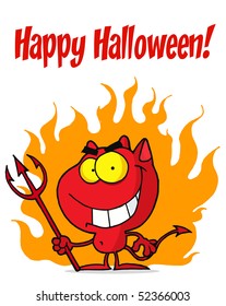 Holidays Greeting With Red Halloween Devil With Fire