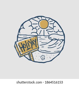 holidays. Hand Drawn Sketch Vector illustration beach and waves