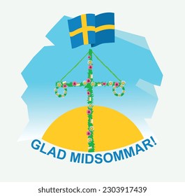 Holidays. Happy Solstice (inscription in swedish). Vector art illustration