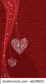 Holidays hearts with snow. Vector background.