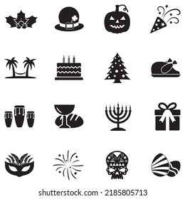 Holidays Icons. Black Flat Design. Vector Illustration.