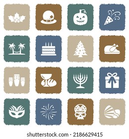 Holidays Icons. Grunge Color Flat Design. Vector Illustration.