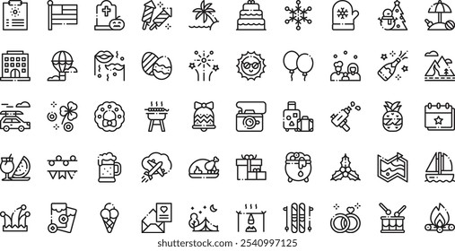 Holidays Icons Hochwertige Vektorsymbol-Kollektion mit editierbarem Strich. Ideal für professionelle und kreative Projekte.