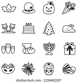 Holidays Icons. Line With Fill Design. Vector Illustration.