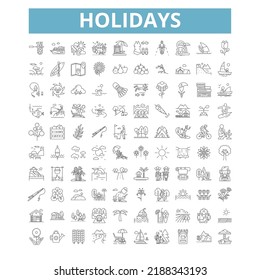 Holidays icons, line symbols, web signs, vector set, isolated illustration