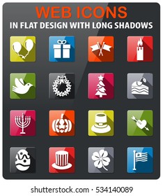 holidays icons set in flat design with long shadow