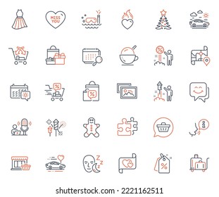 Holidays icons set. Included icon as Scuba diving, Miss you and Honeymoon travel web elements. Smile face, Luggage trolley, Map icons. Dress, Ice cream, Photo album web signs. Cross sell. Vector