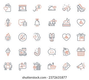 Holidays icons set. Included icon as Ice cream, Coupons and Bathrobe web elements. Map, Mattress, Market icons. Sale bags, Heart, Shopping bags web signs. Bell, Insomnia, Love couple. Vector