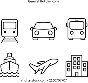 iconos de vacaciones conjunto , incluidos íconos Como tren, auto, bus, barco, plan y hotel, iconos de vacaciones conjunto moda para web, app, Ui.