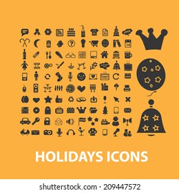 holidays icons, signs, objects set, vector