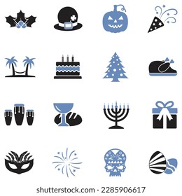 Holidays Icons. Two Tone Flat Design. Vector Illustration.