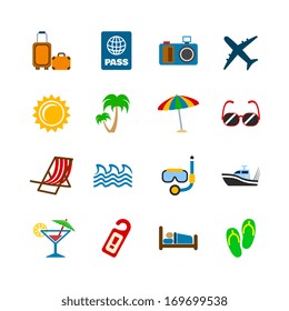 Holidays journey design elements of plane yacht bags and passport isolated vector illustration