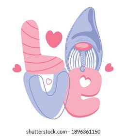Holidays lettering love, lavender and pink. Dwarf cute good-natured