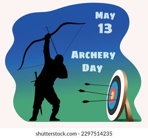 Holidays, May 13 Archery day poster. Vector art illustration