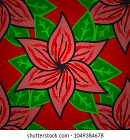Holidays mood. Spring summer time. Flowers on red, pink and green colors. Gentle romantic print. Vector seamless cute flower pattern.
