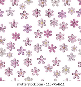 Holidays mood. Spring summer time. Gentle romantic print. Vector seamless cute flower pattern. Flowers on white, pink and gray colors.