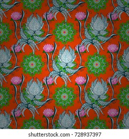 Holidays mood. Vector seamless cute flower pattern. Spring summer time. Gentle romantic print. Flowers on orange, blue and neutral colors.