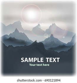 Holidays in the mountains. Vector mountain scenery. Climbing or Trekking 