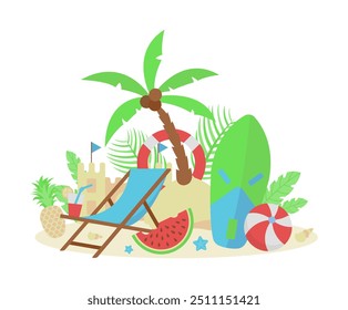 Holidays on a beach illustration.