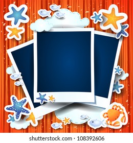 Holidays on the beach, photo frames. Custom background