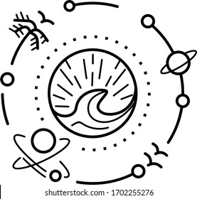 Ferien auf der Insel Vektorillustration Schwarz-Weiß-Illustration in Umrissen. 