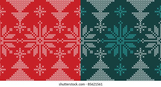 Holidays ornament pattern with  snow and xmas tree