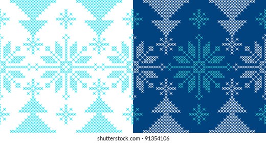 Holidays ornament pattern with snow and xmas tree