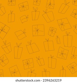 Holidays outline gift boxes pattern on yellow background
