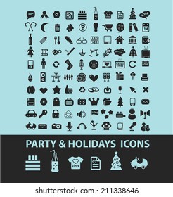 holidays, party, event black icons, signs, silhouettes, illustrations set. vector 