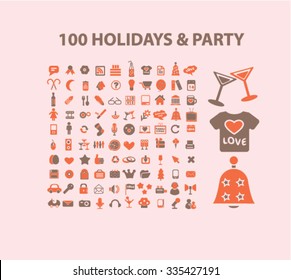 holidays, party icons, signs vector concept set for infographics, mobile, website, application