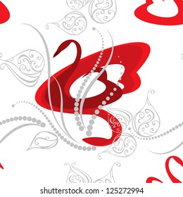 Holidays pattern with love red swan ant flowers.