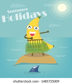 Holidays poster design with vector banana characters.