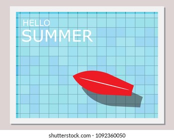 Holidays poster, Top view, hello summer, fun time in the pool, Vector cartoon illustration.