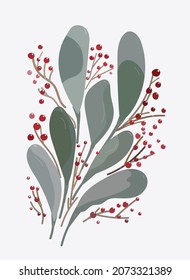 holidays red berries in branch vector illustration