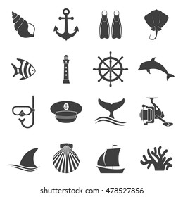Holidays at sea icons set.
