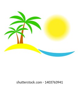 Holidays at sea with palm trees on the beach and the sun