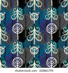 Holidays seamless pattern with Christmas trees. Abstract winter ornament. Repeated background texture. Nature print. Cloth design. Wallpaper