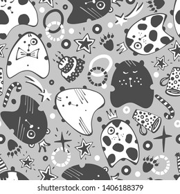 Holidays seamless pattern with fantasy bears.