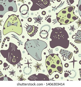 Holidays seamless pattern with fantasy bears.