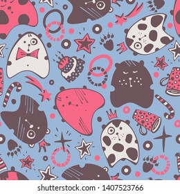 Holidays seamless pattern with fantasy bears.