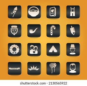 Holidays symbols on black buttons on yellow background