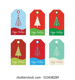 Holidays tags set.
Set of Merry Christmas and Happy New Year vector Illustration tags.
Celebration background for sale with Christmas trees and stars.
Tags for decoration. Vector design winter tag.