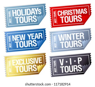 Holidays tours stickers in form of tickets.