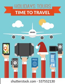 Holidays Tours ,Time ToTravel design flat.Vector illustration