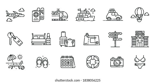 Holidays, travel and means of transport icons