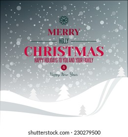 Holidays typography at abstract winter landscape