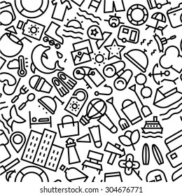 Holidays and Vacation Outline Seamless Icon Pattern 